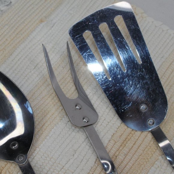VTG STANHOME STAINLESS 3 PIECE BBQ TOOLS SET FORK SERVING SPOON SLOTTED SPATULA - Picture 13 of 14